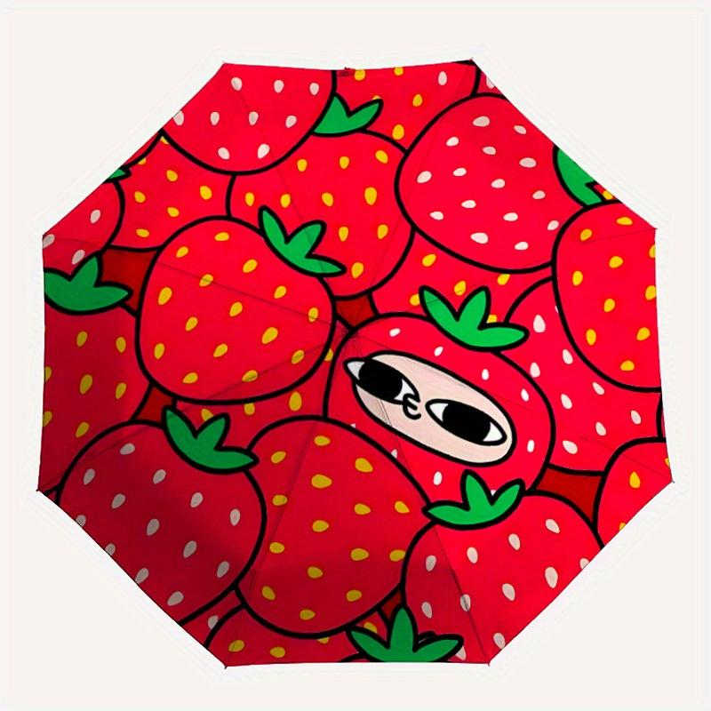 1pc Strawberry Automatic Open/close Folding Umbrella, Compact Portable Travel Umbrella,Durable Construction yy250814144