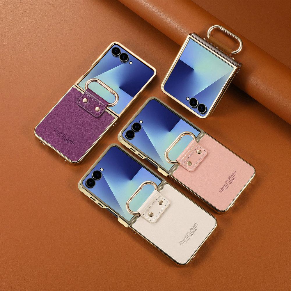 Custodia di Lusso Z Flip7 5G per Samsung Galaxy Z Flip 7 FE Pannello Posteriore in Pelle Corazzata Copertura ad Anello per Galaxy Z Flip 6 5 4 Funda Etui