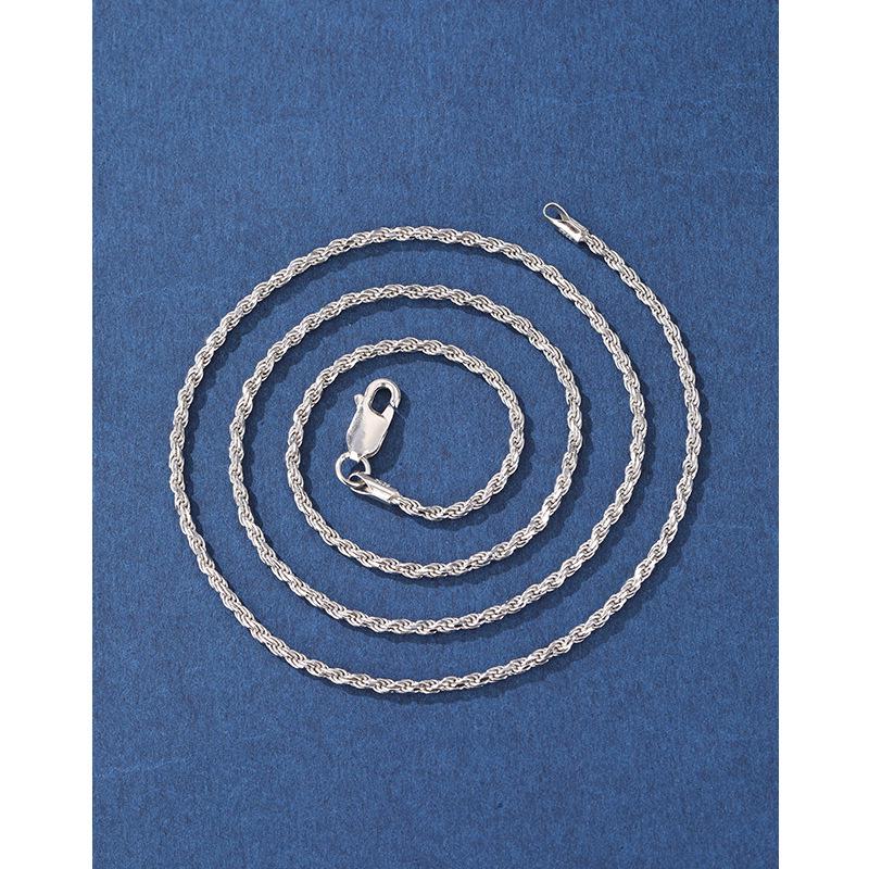 925 Sterling Silver Twisted Hemp Rope Necklace - Unisex Retro Braided Clavicle Chain