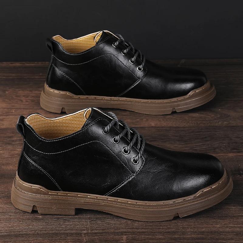 Модная мужская обувь до щиколотки Зимняя обувь с высоким верхом Кожаная обувь Модная — фото 3