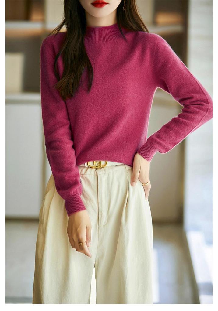 Women's Slimming Wool Sweater - Half High Neck, Long Sleeve, Loose Velvet Pullover, Versatile Knitwear for Autumn/Winter.