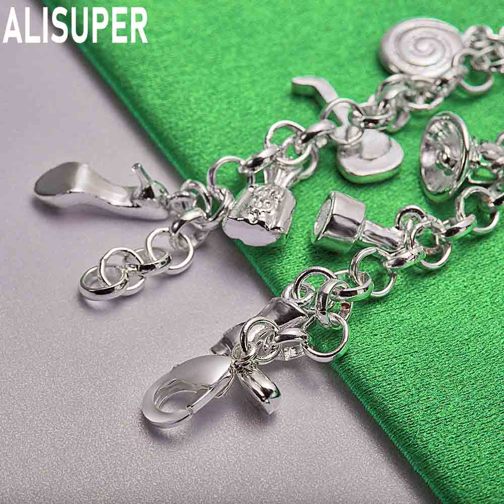 925 Sterling Silver Fashion Element Pendant Side Chain Beautiful Bracelet Gift Jewelry