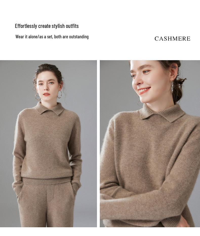 Women's Doll Collar Cashmere Sweater - 2025 Winter Collection: Solid Color, Base Layer, Gentle Style, Loose Fit, Slimming, Warm