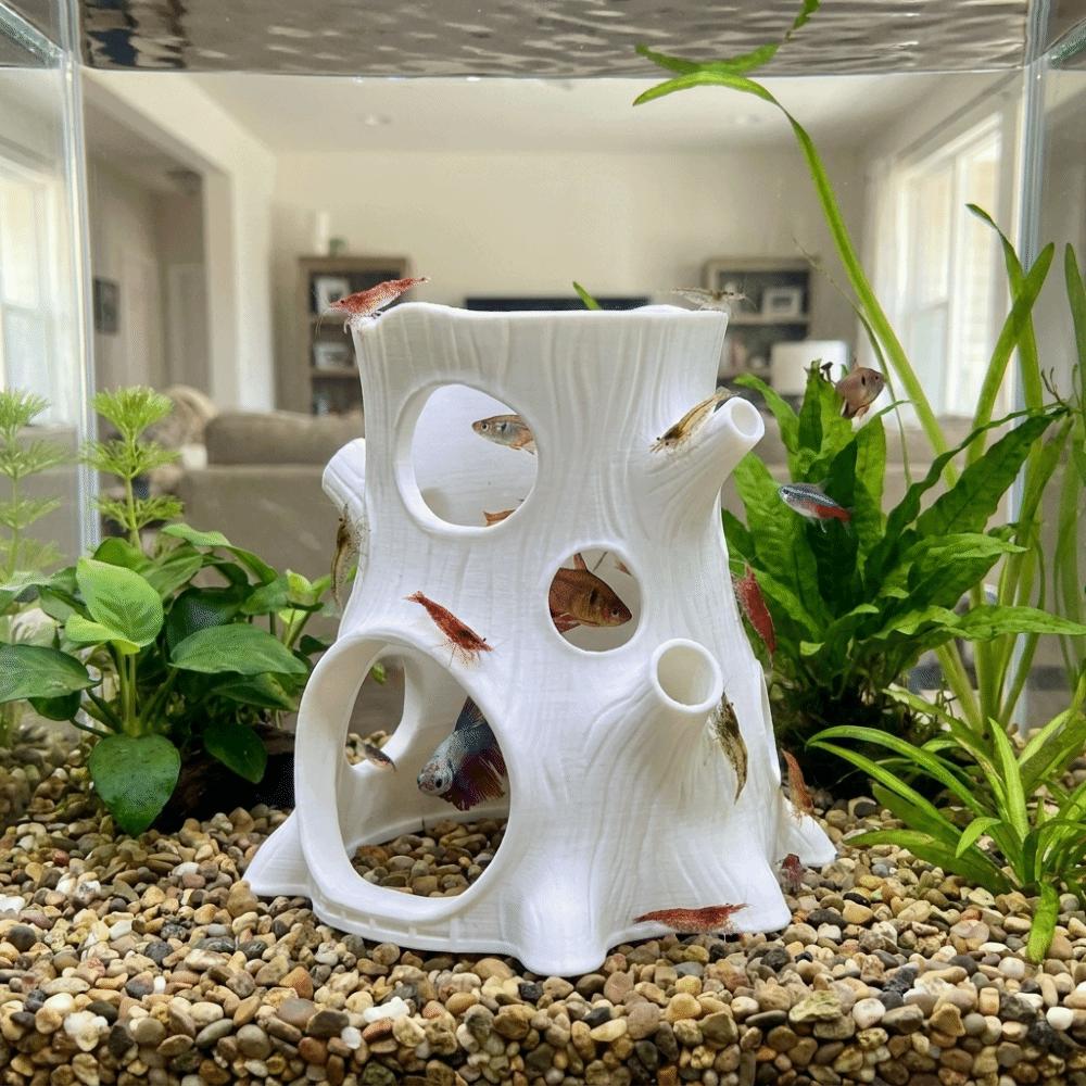 Hollow Shrimp Breeding Cave Realistic Tree Stump Non-Toxic Aquarium Hideaway Multi-Hole Plastic Fish Hideouts House Fish Tank