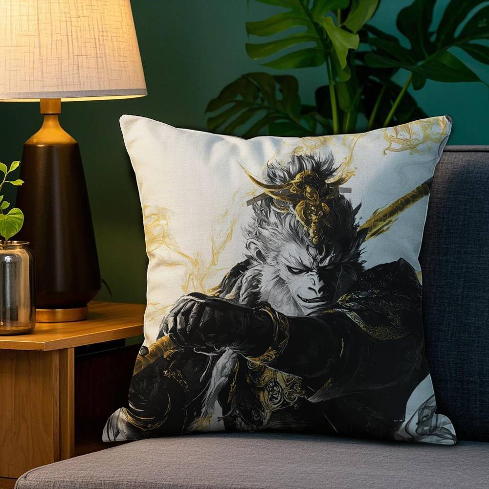 Black Myth Wukong Pillow Case Plush Linen Soft Double Sided Printed Design Throw Cushion Decorative Home
