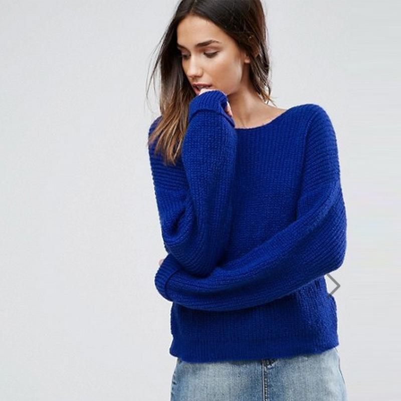 European Fashion Batwing Sleeve Knit Sweater with Cross Back Design for Women