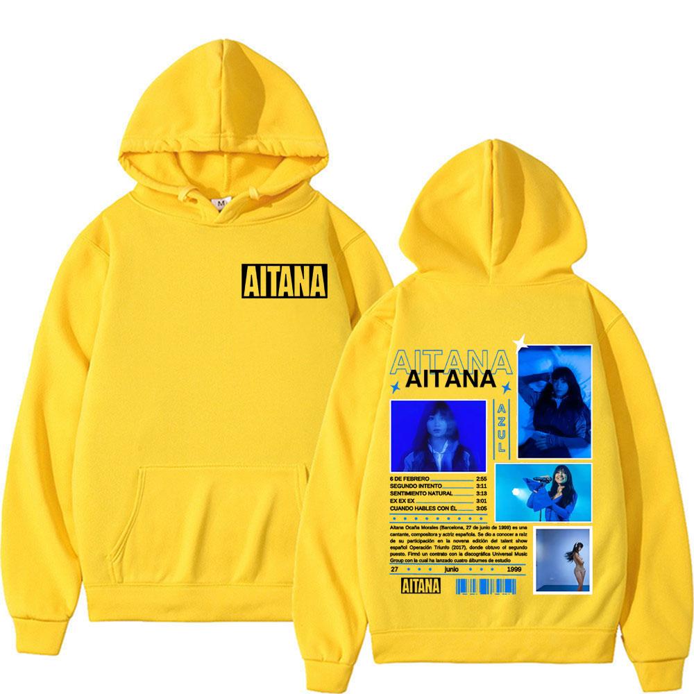 Singer Aitana Hip Hop Rock Print Hooded Men Women Retro Harajuku Street Blue Album Long Sleeve Warm Fleece Sweatshirt Clothing