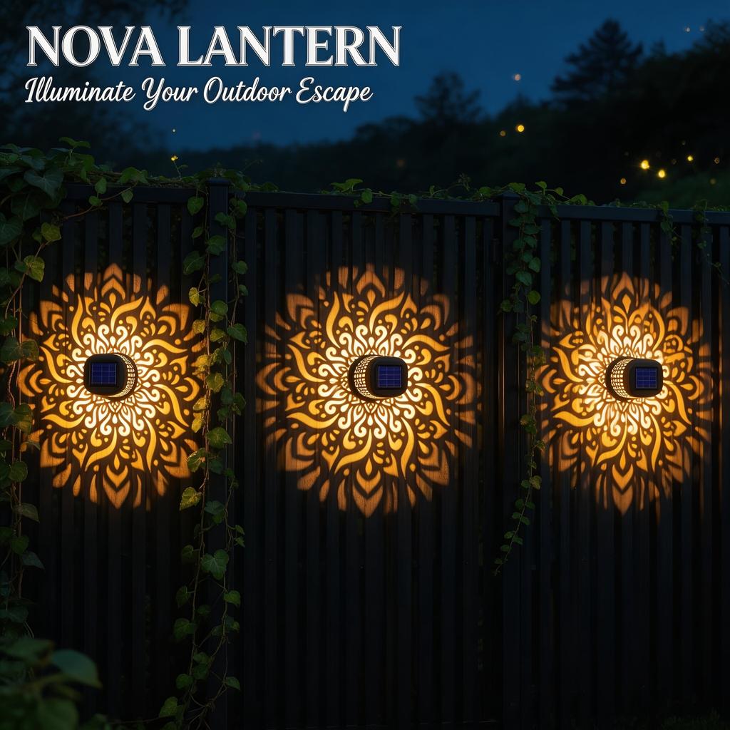 Solar Outdoor Wall Lights 2 Pack, Iron Art Mandala Projection Lamp, Waterproof Exterior Decor RGB Fairy Light for Garden Patio Courtyard Balcony Villa