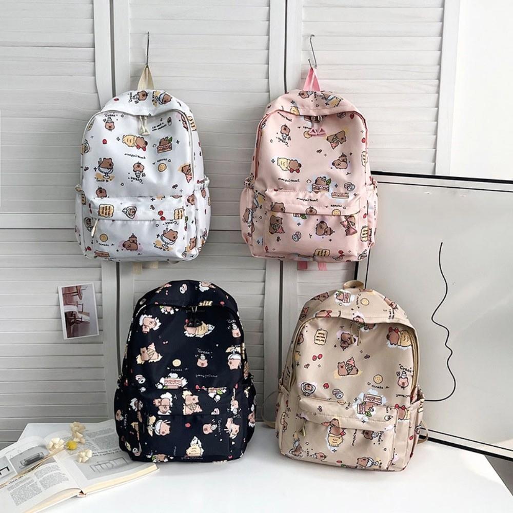 Wide Straps Cartoon Animal Daypack Nylon Large Capacity School Bag Fashion Capybara Backpack  Daily
