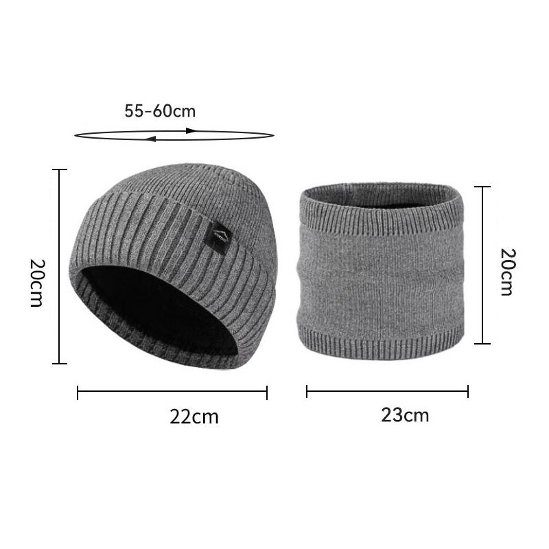 Knitted Hat Scarf Kit Men's Fleece Cold-Proof Warm Wool Hat Big Head Outdoor Hat