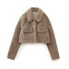 Women's Fleece Warm Lapel Short Long-sleeved Jacket