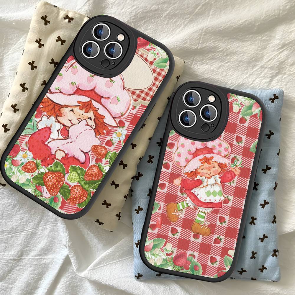 Cartoon Girl S-Strawberry S-Shortcake For IPhone 16 15 14 13 12 11 Pro Max Plus Shockproof Leather Soft Phone Cover