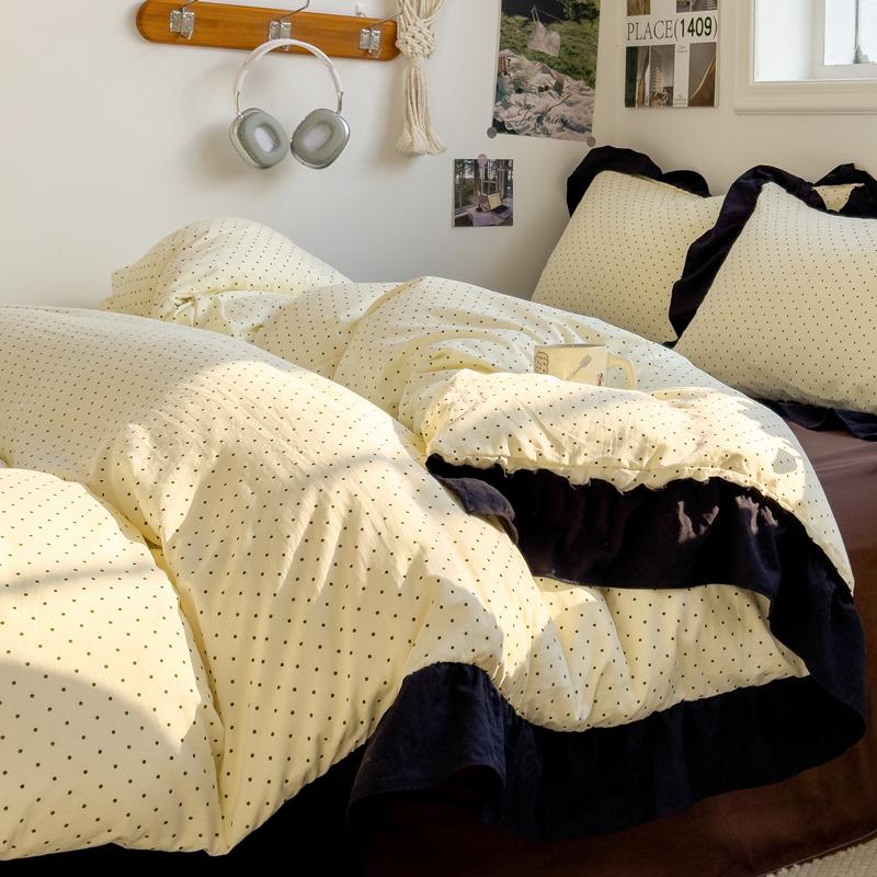 INS French Style Bedding Sets Ruffle Ink Wash Flower Romantic Bed Sheet Sets Woman Girls Bedroom Duvet Cover Set 4pcs