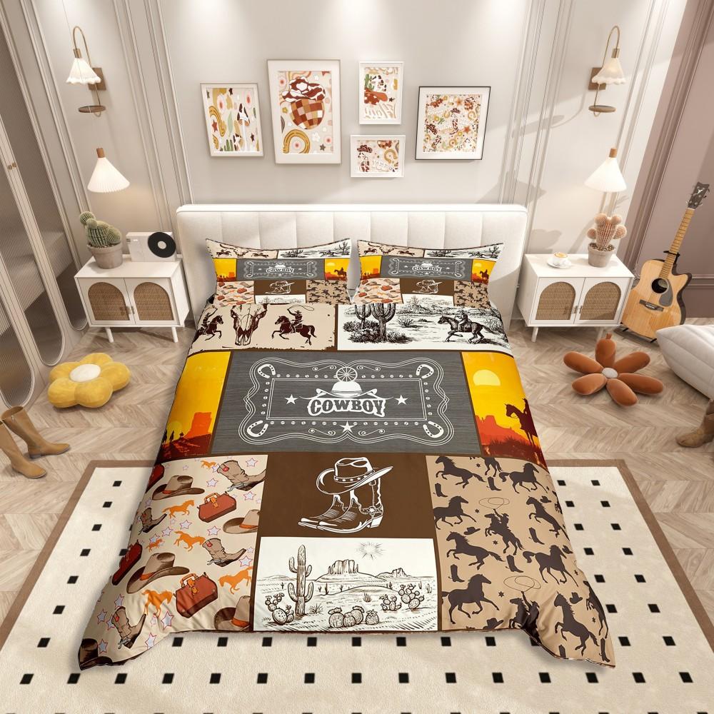 

Homewish Rustic Farmhouse Duvet Cover Set,Cowgirl Cowboy Bedding Set,Southwestern Theme Bed Set DE XS 100x135cm 2pcs&set