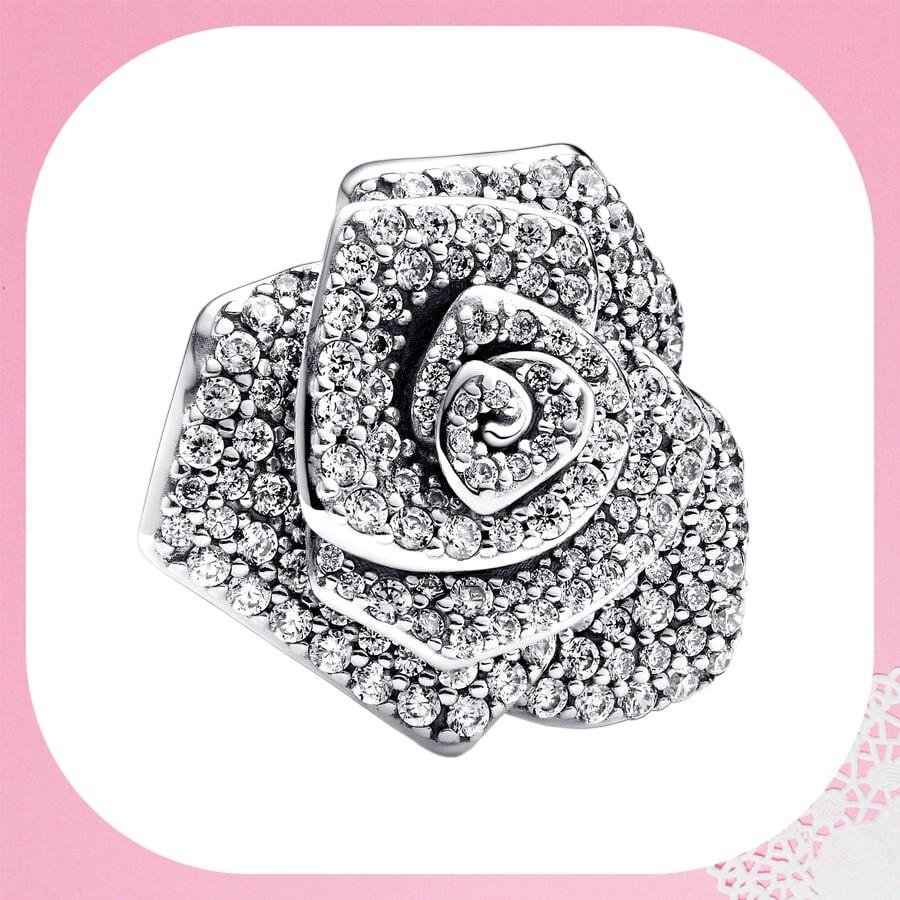 Sparkling Rose In Bloom Series Charm Bead Purple Pink Rose In Bloom Fit Original Bracelets Accessories Diy Jewelry Gift