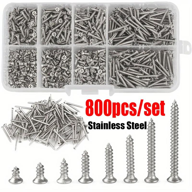 800Pcs Self Tapping Wood Screws Set, M2 Flat Head Sheet Metalscrew, Self Tapping Screws Assortment Kit