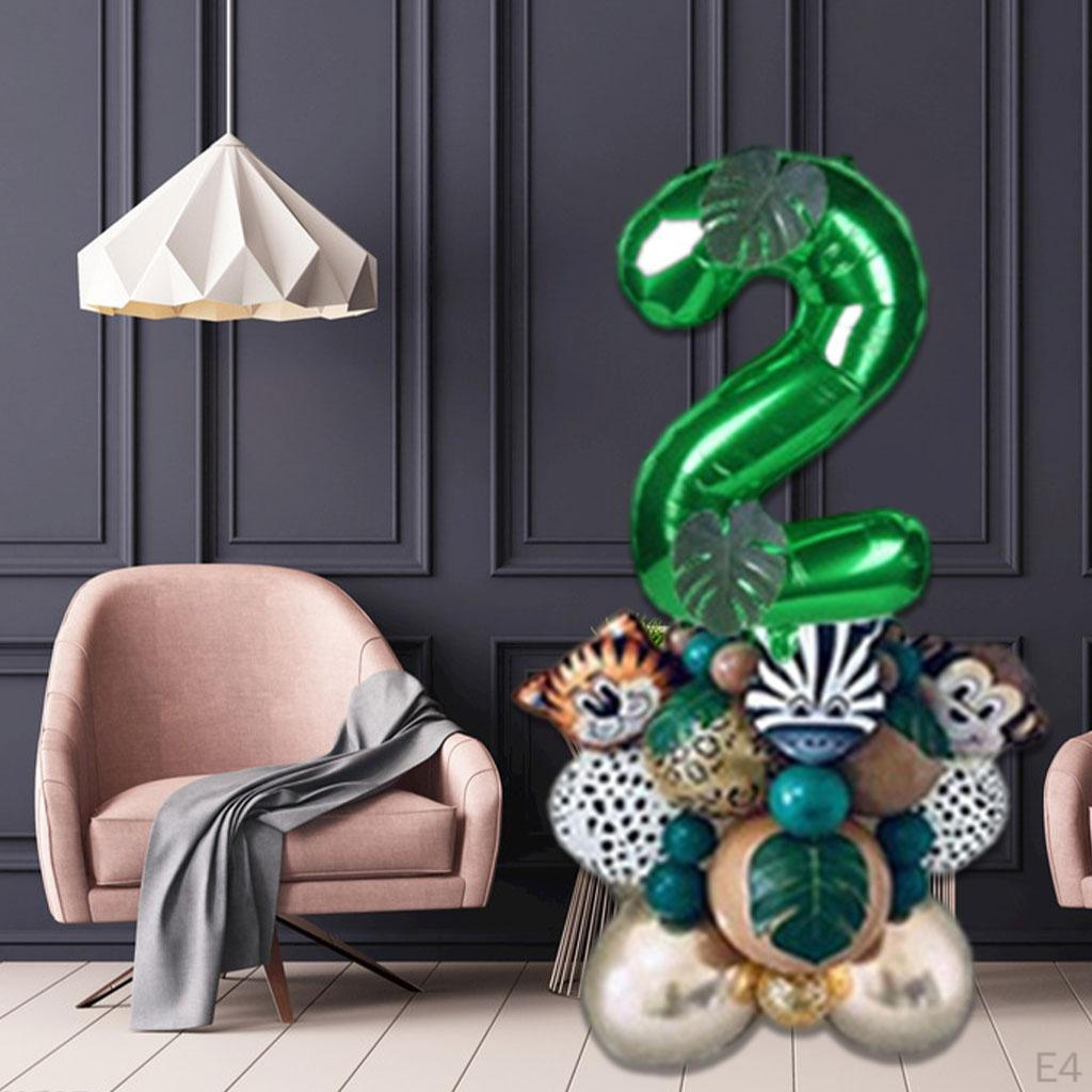 28 Pieces Jungle Animal Balloons Leaves Decor Theme Cute Green Aluminum Latex Balloon for