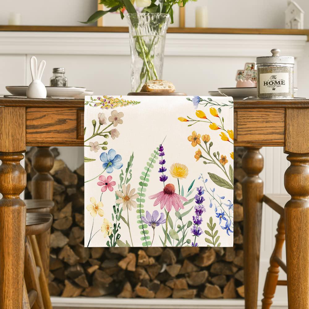Hydrangea Butterfly Linen Table Runner - Colorful Floral Decor for Kitchen, Dining, or Party