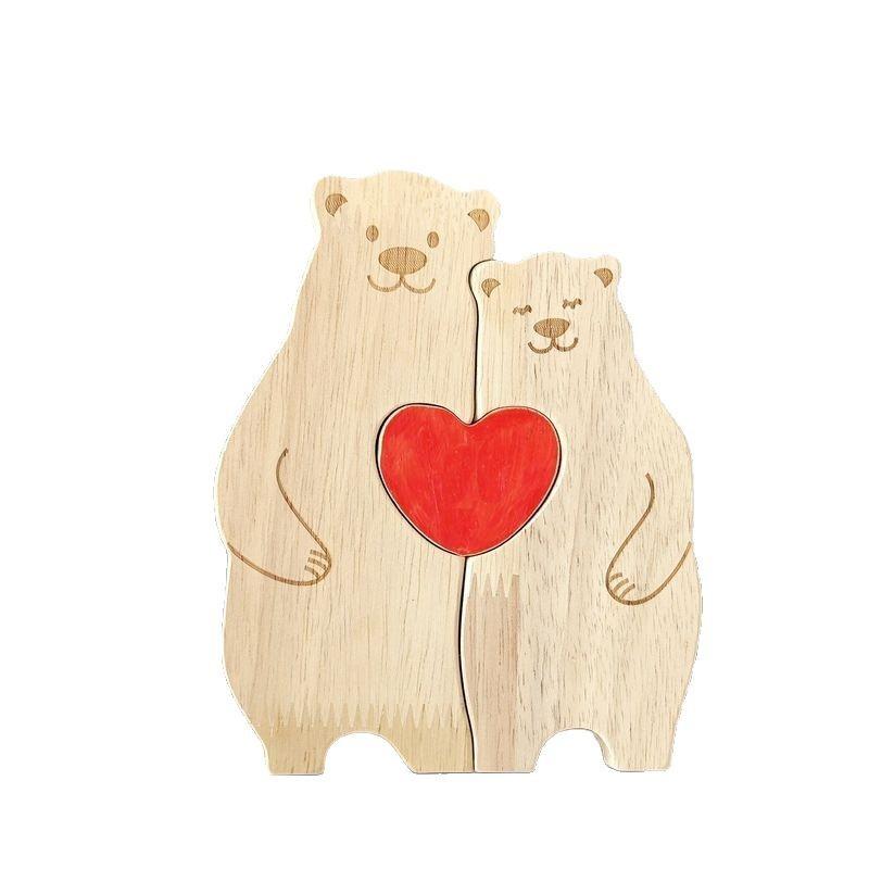 Creative Wooden Mother and Bear Puzzle Ornament, Warm Family Set, Laser Engraved Solid Wood Crafts
