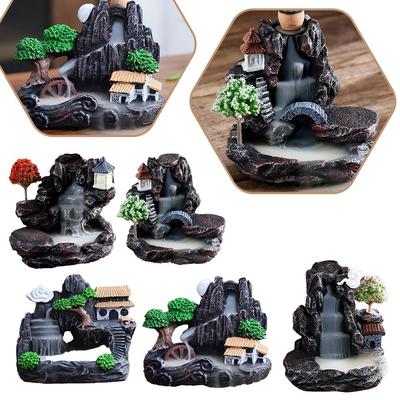 Creative Home Decorations Windproof Backflow Incense Fountain&Candlestick Ornaments Desktop Ind G6D8
