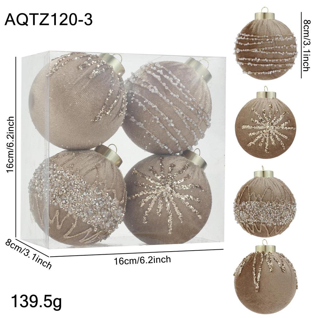 8CM Velvet Wrapped Christmas Ornament Ball with Gold Powder