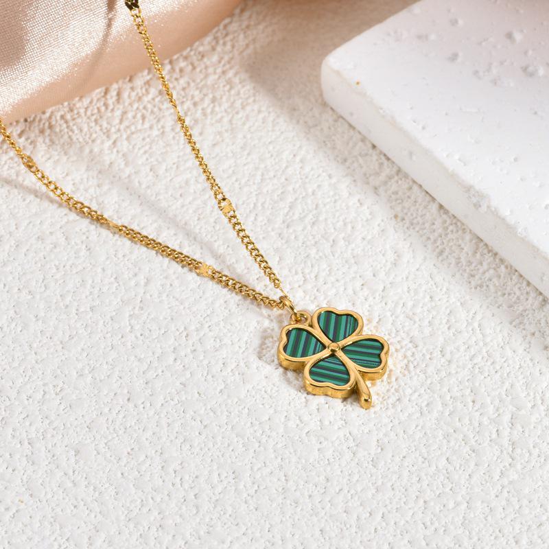 Elegant Four-Leaf Clover Titanium Steel Necklace with 18K Gold Plating, White Shell Pendant - Women's Versatile Jewelry
