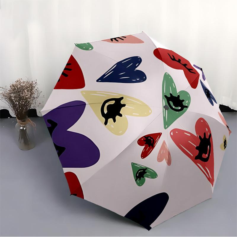1pc Heart Pattern Automatic Opening/closing Umbrella with Auto Open/Close, Perfect Gift for Friends, Durable Plastic Handle yy250801222