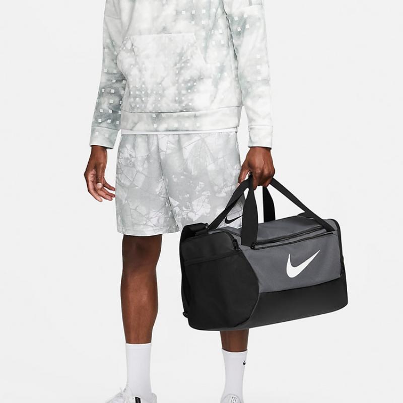 Nike Brasilia Polyester One Shoulder Crossbody Portable Luggage Bag, Gym Bag Trumpets Unisex Black Gray Casual DM3976-068
