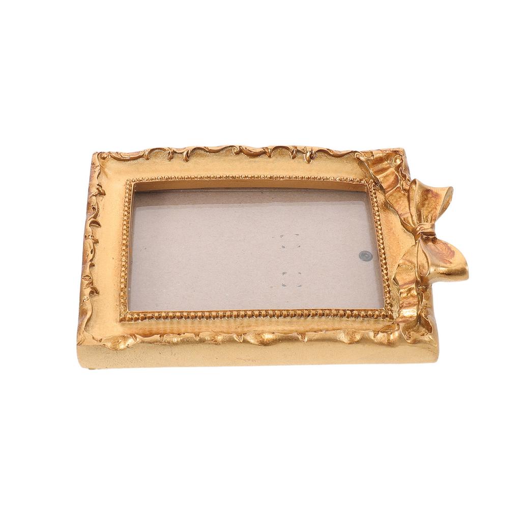2Pcs Vintage Resin Picture Frames Golden European Bowknot Photo Frames 4.8x3.4in Retro Embossed Wall Art for Living Room Hallway