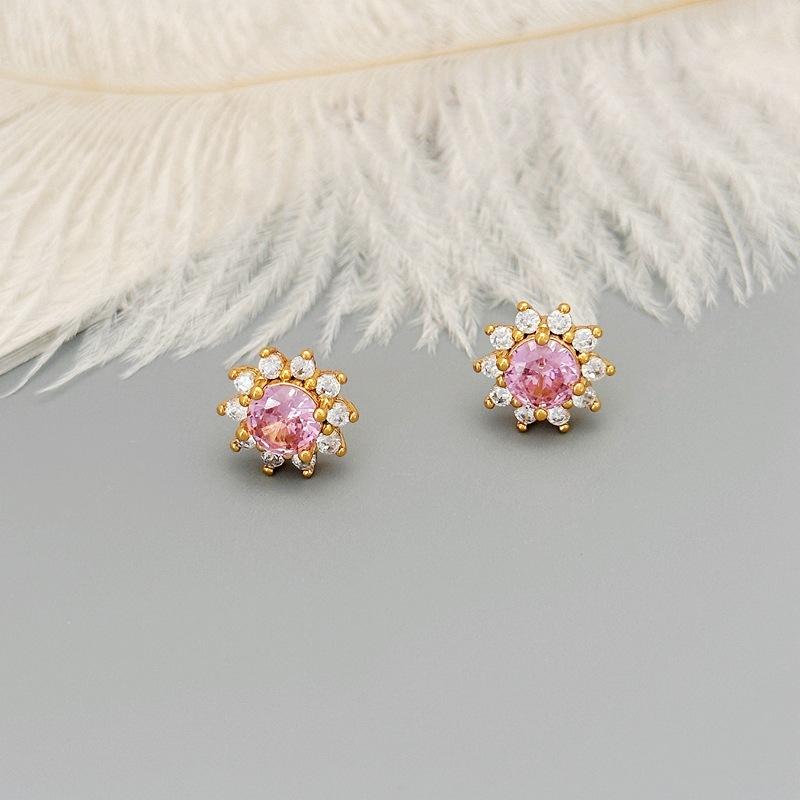 

Light Luxury Zircon Inlaid Baroque Stud Earrings, Full Of Diamond Flower Earrings, High-End Earrings. рожевий