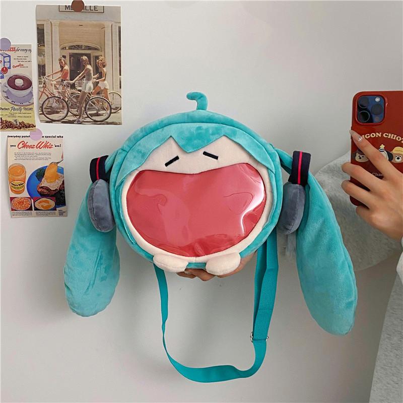 Miku Hatsune Plush Cartoon Shoulder Bag Zipper Design Adjustable Strap Shoulder