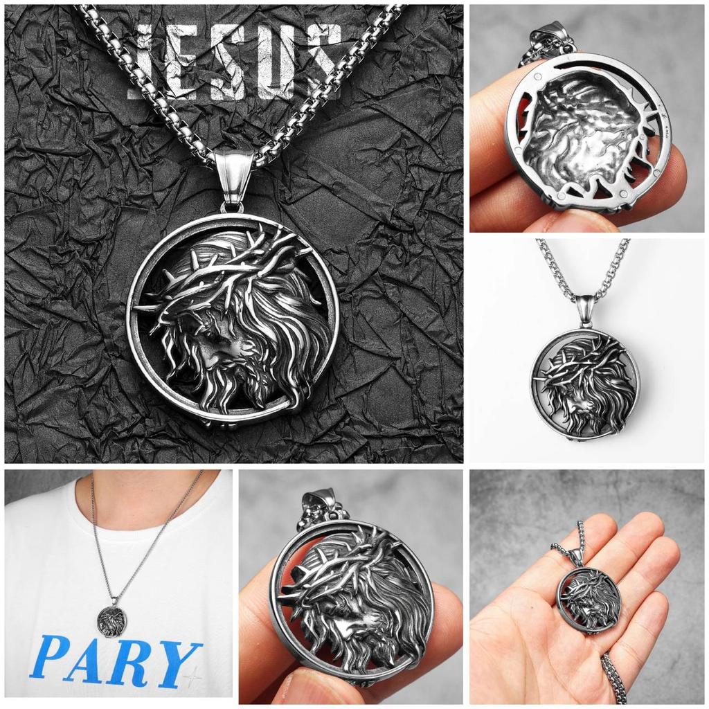 Retro Vintage Crown Thorns Christian Jesus God Pendant Necklace Chain Unisex Men Women Fashion Gothic Amulet Talisman Jewelry Party Gift