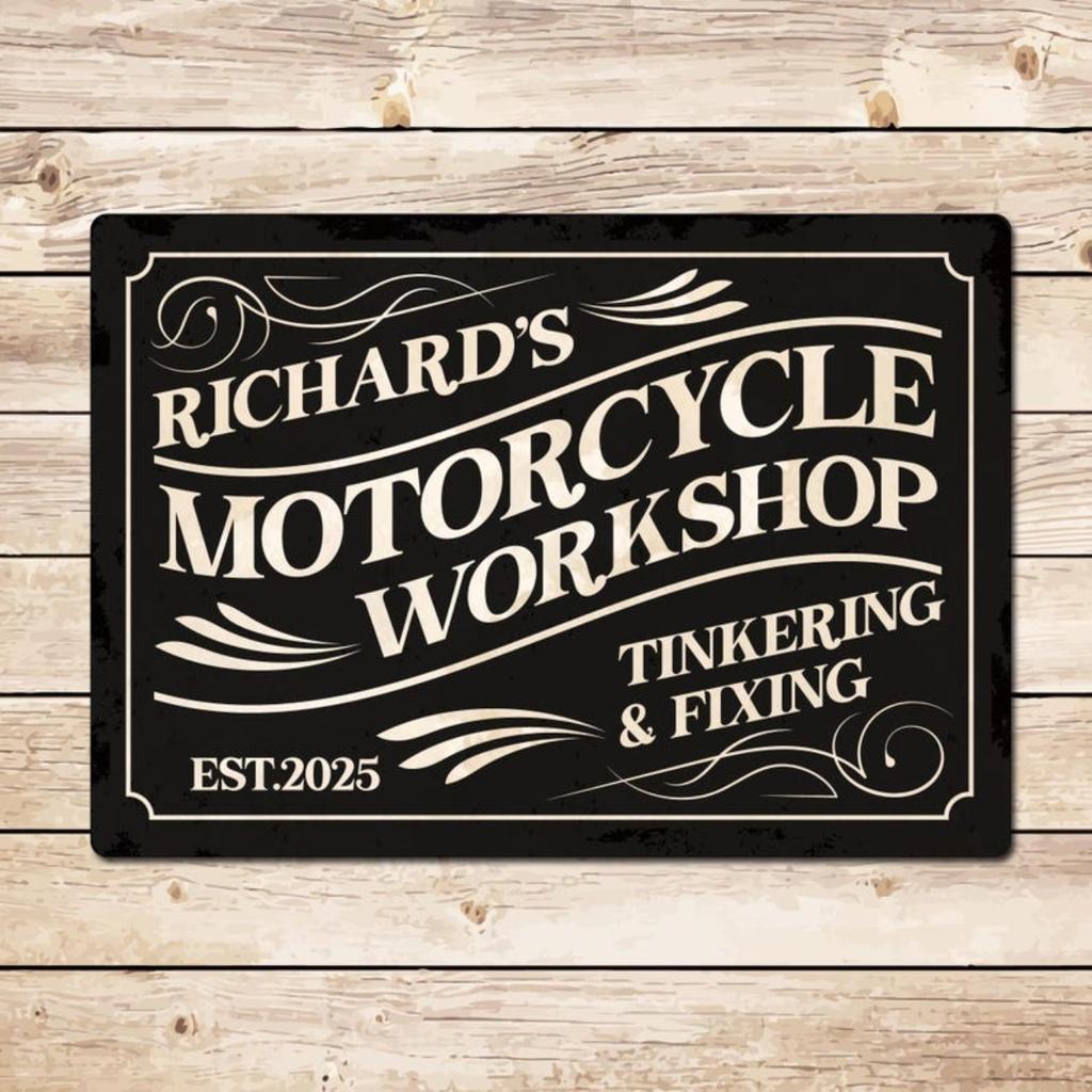 Personalized Vintage Motorcycle Mechanic Garage Metal Tin Sign