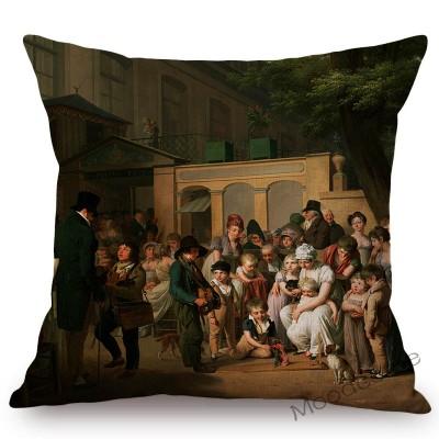French Roccoco Style Famous Oil Painting Louis Leopold Boilly Game Of Billiards Decorative Sofa Pillow Case Linen Cushion Cover