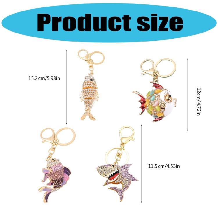 Premium Marine Inspired Keyring Zinc Metal Crafted 3 Aquatic Animal Shapes 5 Glittering Crystal Color Variants