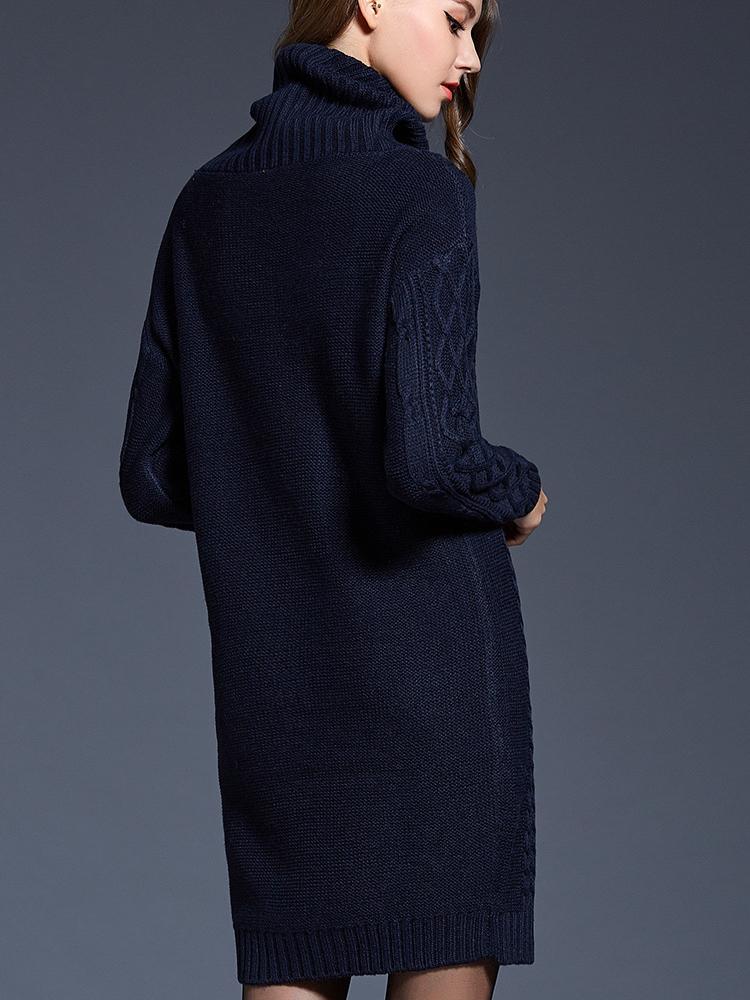 Autumn and Winter Plus Size Women's Knitted Sweater Dress Long High Neck Sweater for Women