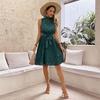 2025 summer new women's clothing neck leopard print pleated dress