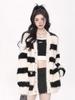 Women's Korean-Style Mink Fur Cardigan Sweater – Loose Fit, Casual Versatile Striped Knit for Autumn/Winter