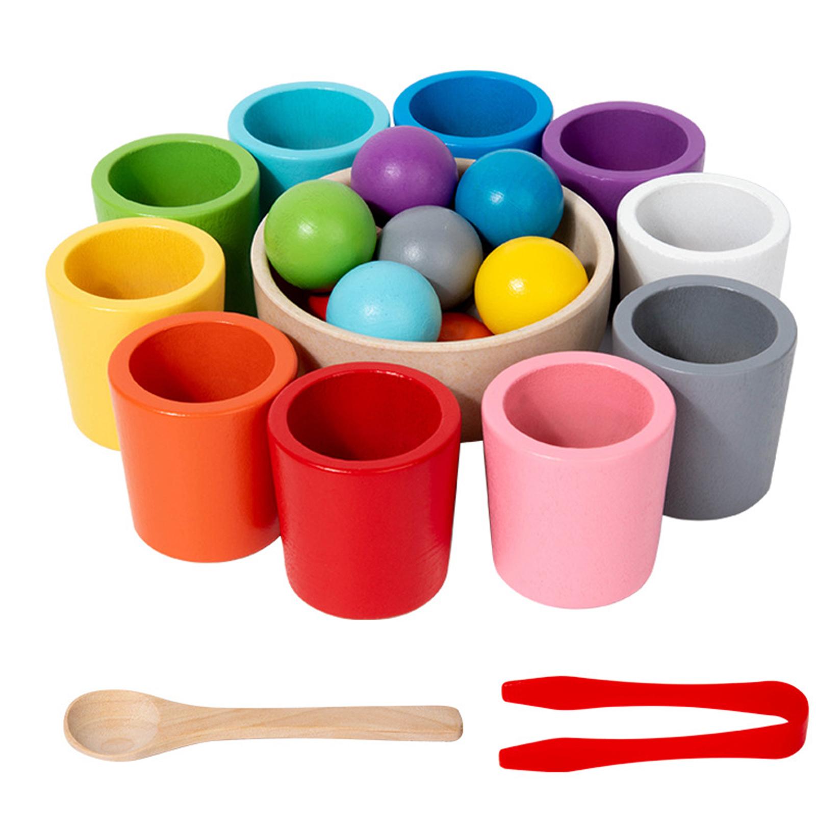 

Montessori Color Sorting Play with Spoon & Tongs Colorful Cups and Balls Sorting Toy Wooden Sorting Stacking Toys for Toddlers різнокольоровий
