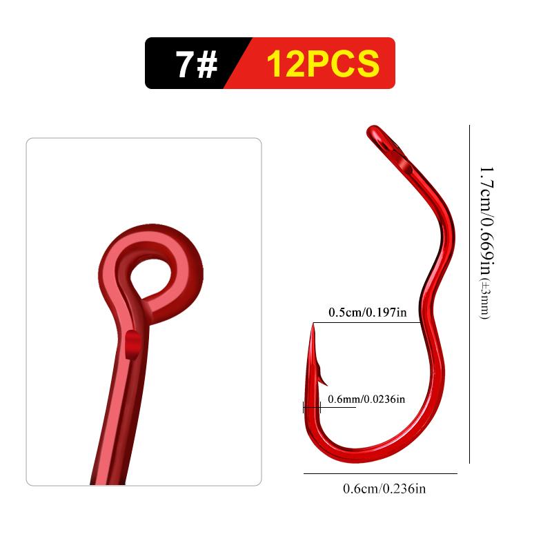12pcs Red Flip Hook Tube Anti Unhooking, Specially Designed For Carp Fishing With Three Curved Handles, High Carbon Steel Sharp Fish Hook Fishing Gear