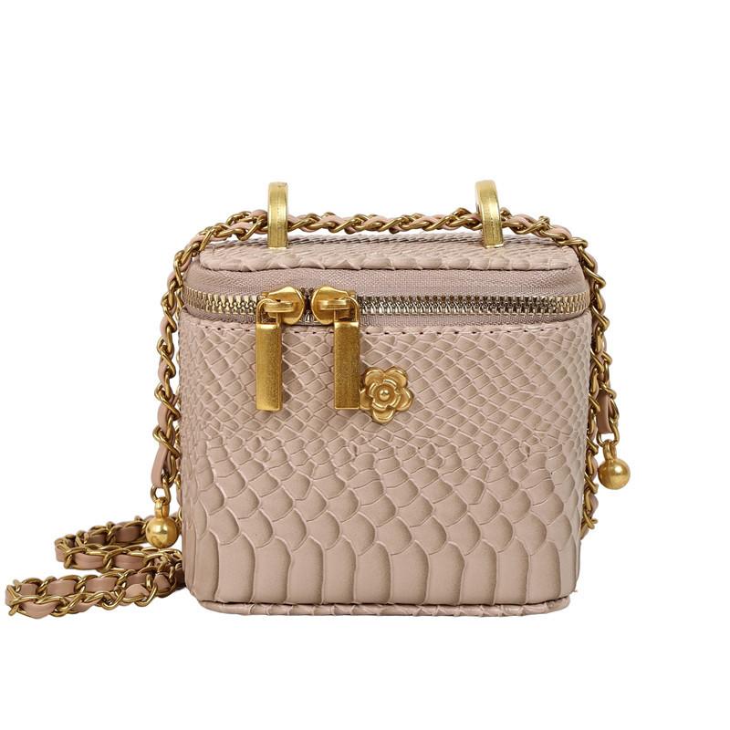 Fashion Crocodile Texture Women Casual Small Square Bag With Chain Golden