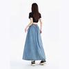 Lace Up Corset Midi Long Skirts Women Spring Summer Korea Style Vintage High Waist Jean Skirt A Line Ruffle Pleated Denim