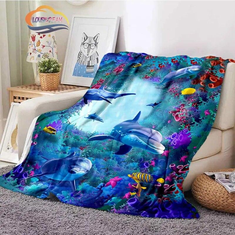 Sea Animal World Series Blanket Cute Oceanic Dolphins Super Soft Delphinids Pattern Sofa Bed Children's