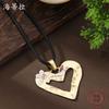 New Enamel Color Hollow Love Leather Rope Long Pendant Women's Simple High-end Heart-shaped Long Necklace