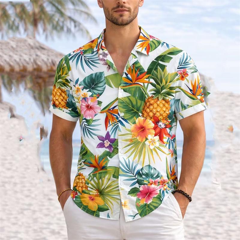 2026 New Fashion Pineapple Print Shirt Men's Summer Shirts Short-Sleeve Shirts for Vacation and Travel