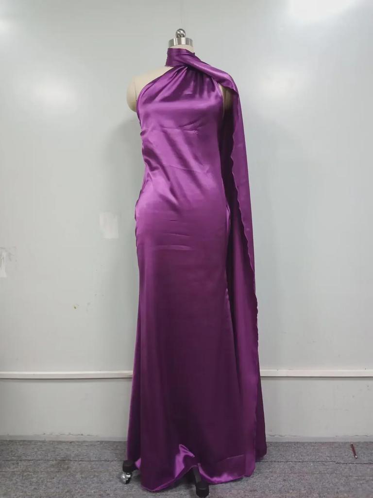 2025 High-Waist Solid Color Halter Neck Long Skirt - Spring/Summer Commuting & Evening Dress