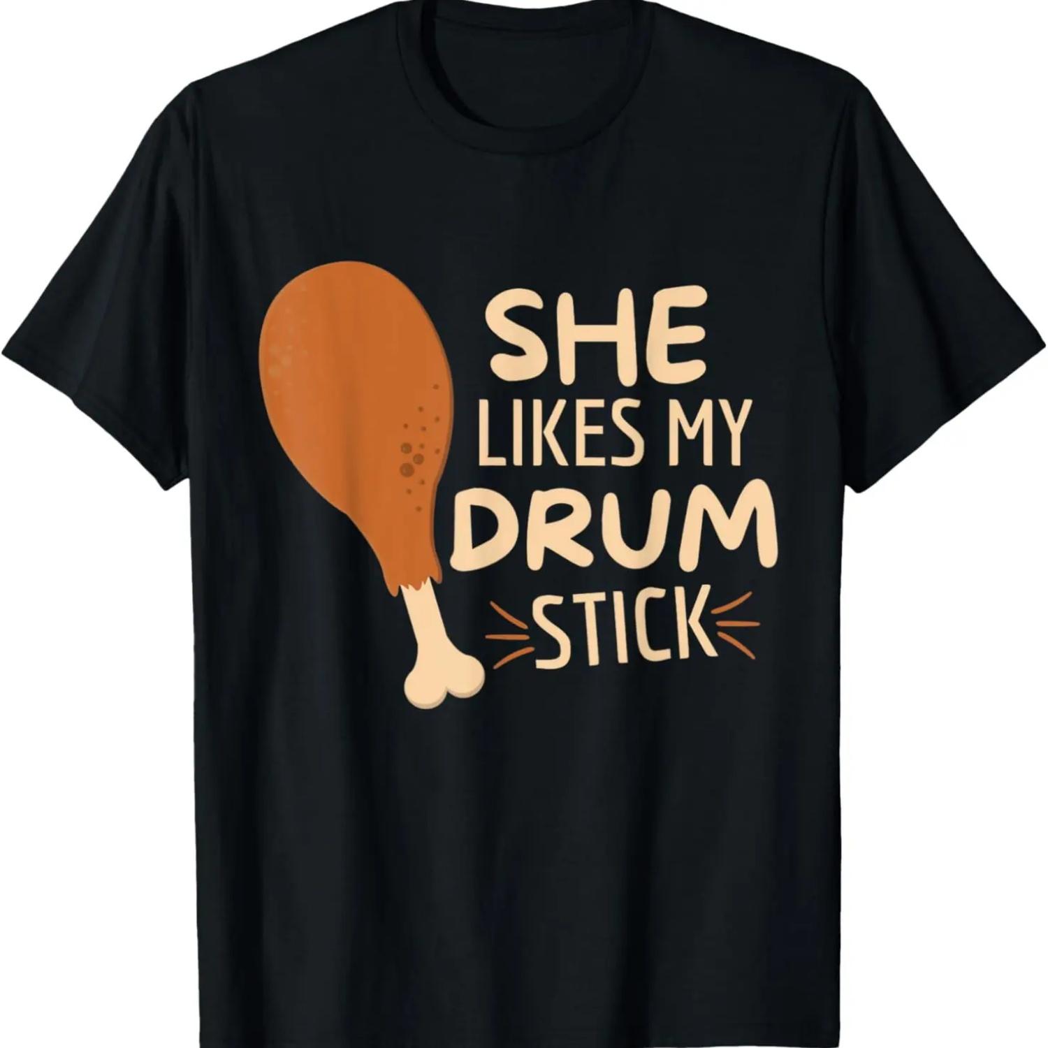 She Likes My Drum Stick Funny Couple Matching Thanksgiving T-Shirt(1) S чёрный