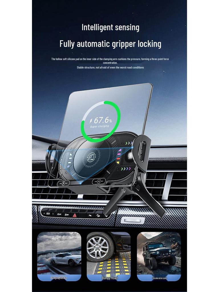 15W Magnetischer Kabelloser Autoladegerät & Halter, 360° Drehbarer Lüftungsschlitz-Halter