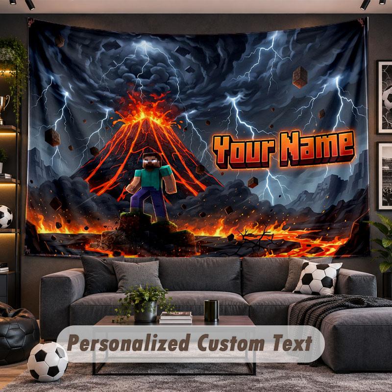Wall Hanging Tapestry Custom NameMinecraft Pattern Personalized Printed Fabric Wall Decor