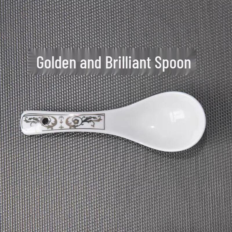 Gold Rimmed Floral Ceramic Teaspoon - Versatile Retro Chinese Tableware